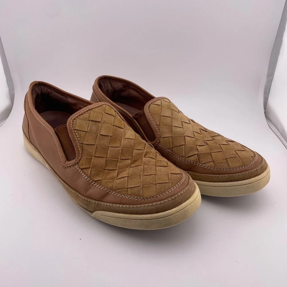 Donald J‎ Pliner Sport Men's Brown Woven Leather Slip On Loafers Shoes Size 10